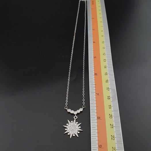 925 Sterling Silver Sparkling Sunburst Pendant Necklace with CZ Stones Elegant Radiant Star Design