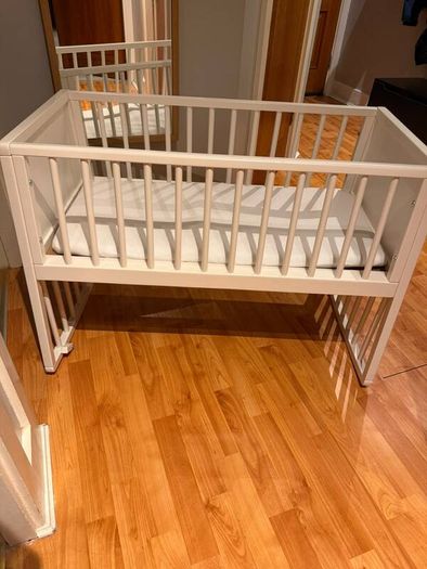 White Wooden Baby Cot / Crib with Mattress