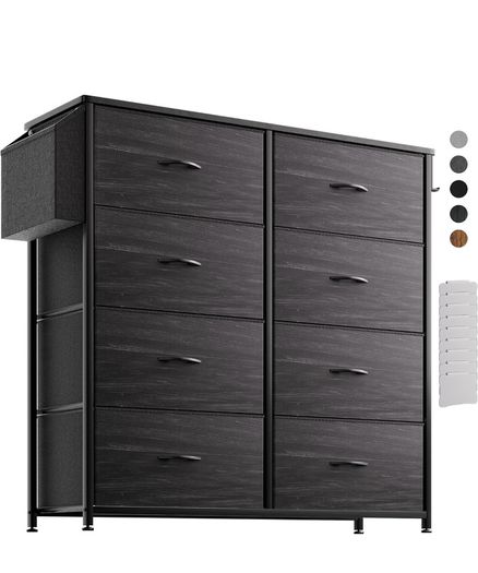 Fabric Chest of Drawers - Canvas Storage Unit with 8 Large Drawers Label Cards, Side Pocket & Hook for Living Room, Hallway, Bedroom