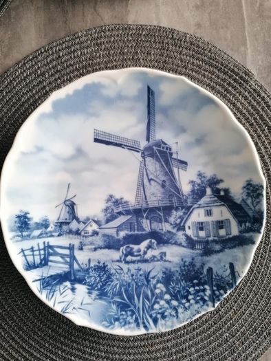 Vintage Delft Blue Windmill Decorative Plate