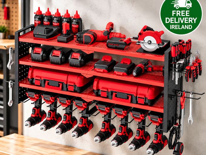 Heavy Duty Wall Mounted Power Tool Organiser  4 Tier Garage Storage Rack with 8 Drill Holders