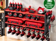 main image for ad Heavy Duty Wall Mounted Power Tool Organiser  4 Tier Garage Storage Rack with 8 Drill Holders