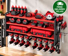 Heavy Duty Wall Mounted Power Tool Organiser  4 Tier Garage Storage Rack with 8 Drill Holders