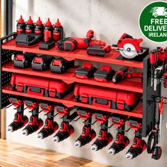 Heavy Duty Wall Mounted Power Tool Organiser  4 Tier Garage Storage Rack with 8 Drill Holders