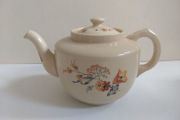 Charming Carrig Ware Cream-Earthenware Clay Teapot with An Autumnal Mixed Floral Motif - Pattern Number 1180, Circa 1930 -1950