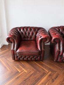 Beautiful matching pair of Oxblood leather Chesterfield armchair