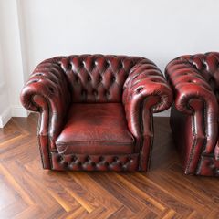 Beautiful matching pair of Oxblood leather Chesterfield armchair