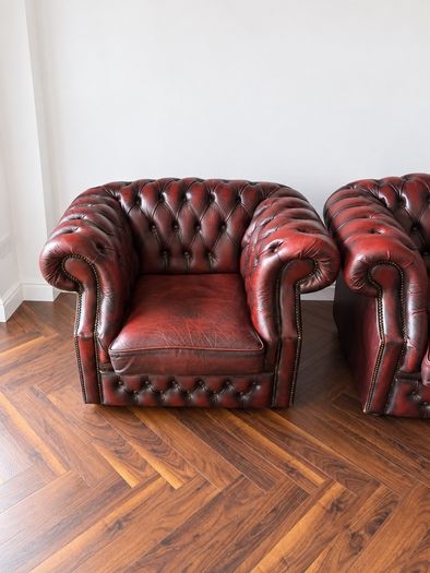 Beautiful matching pair of Oxblood leather Chesterfield armchair