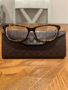 Gucci Tortoise Wayfarer Silver Metal Temples Glasses