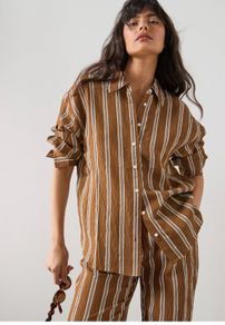 Fab Mango (Zara Group) Brown and White Striped Co Ord Shirt XL and Trousers L