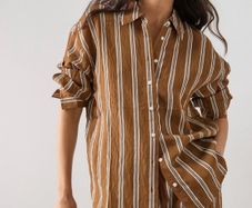 Fab Mango (Zara Group) Brown and White Striped Co Ord Shirt XL and Trousers L