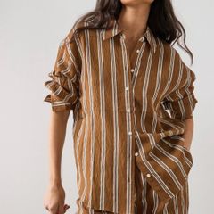 Fab Mango (Zara Group) Brown and White Striped Co Ord Shirt XL and Trousers L