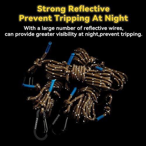 Reflective Tent Guy Ropes - 4M Camping Guide Ropes,4mm Tent Guide Lines Cord with Aluminum Tensioners Adjuster for Outdoor Camping Hiking Caravan Awning Tents (Black, 4mm)