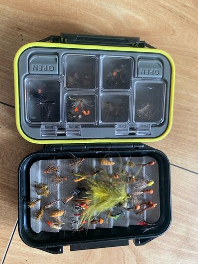 fishing flies box of around 80-90 flies river canal lake