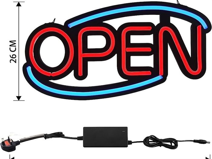 NEON OPEN SIGN,50x26CM Ultra Brighter OPEN Business Board,6Flashing Lighting Mode, Larger and Brighter (Red/Blue),Brightness Adjustable (FREE SHIPPING)