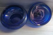 VINTAGE Round Blue Glass Trinket Jar with Lid