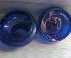 VINTAGE Round Blue Glass Trinket Jar with Lid