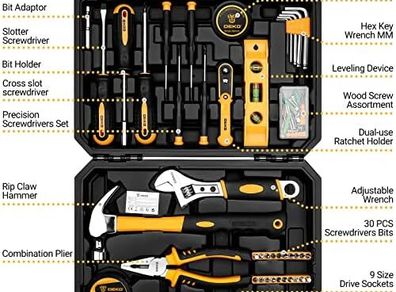 100 Piece Home Repair Tool Set,General Household Hand Tool Kit with Plastic Tool Box Storage