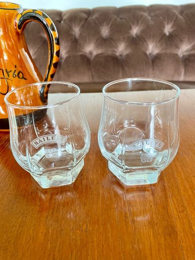 Pair Vintage Footed Hexagon Baileys Irish Cream Glassware