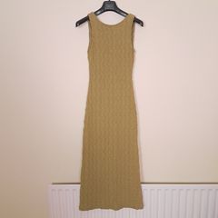 Subtitled Green Tan Beige Crinkle Textured Sleeveless Column Maxi Dress Size XS