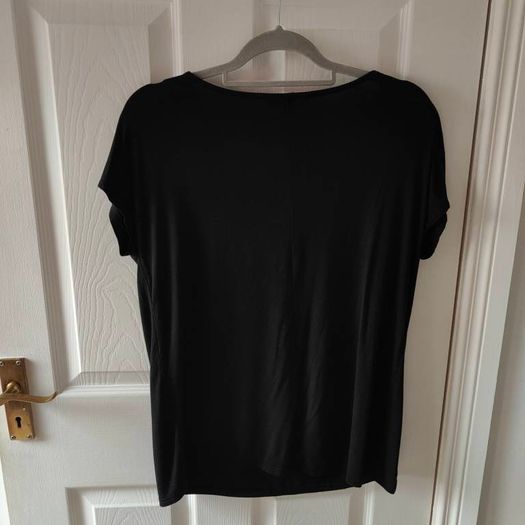 Black V Neck front zip top, size 12