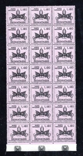 1968 Vatican City Papal Coat of Arms Postage Due stamps block of 21 Mint Never Hinged (MNH)