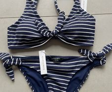 bikini two piece swim suit bathing suit blue stripe by Accessories size 12 new