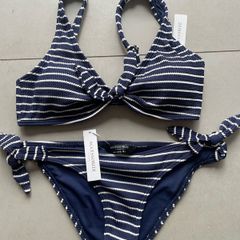 bikini two piece swim suit bathing suit blue stripe by Accessories size 12 new