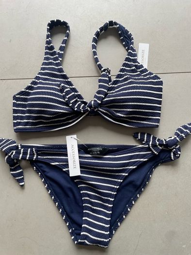 bikini two piece swim suit bathing suit blue stripe by Accessories size 12 new