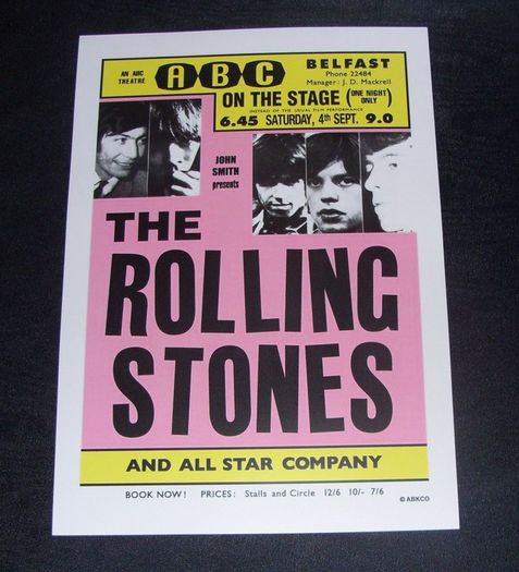 ROLLING STONES Irish Tour,ABC Theatre Belfast 4th September 1965 concert poster