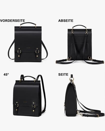 Cnoles Black Genuine Leather Backpack, Elegant Work Bag