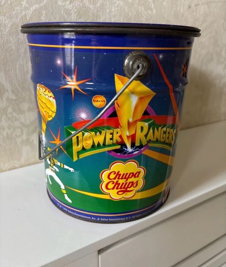 Vintage 1995 Mighty Morphin Power Rangers Chupa Chups Tin Bucket Made in Spain 1995