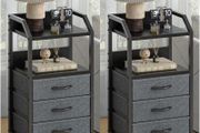Bedside Table with 3 Fabric Drawers and Open Shelf