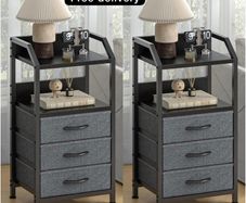 Bedside Table with 3 Fabric Drawers and Open Shelf