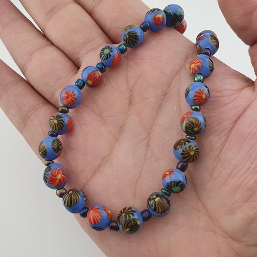 Antique Venetian Style Floral Glass Beads Necklace