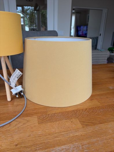 Mustard Yellow Home Decor Set   2x Tripod Lamps, Large Shade & Magazine Holder
