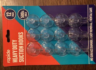 Rapide Heavy Duty Suction Hooks 12 Pack 500g Hold - New Sealed