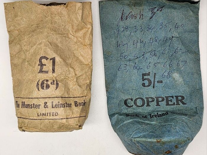 Coin Paper Bags The Munster & Leinster Bank Limited 6d  and Bank of Ireland Goup Copper