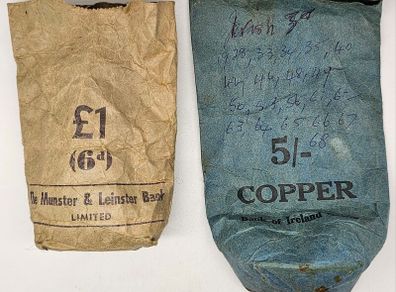 Coin Paper Bags The Munster & Leinster Bank Limited 6d  and Bank of Ireland Goup Copper