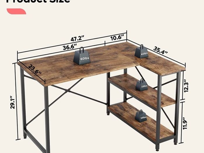 L Shaped Desk Small Corner Desk with Shelves 120CM Reversible Computer Desk Writing Table with Bookshelf for Home Office Small Space (FREE POSTAGE)