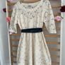 dress cream lace dress with navy tie belt diesel brand size large Image 9