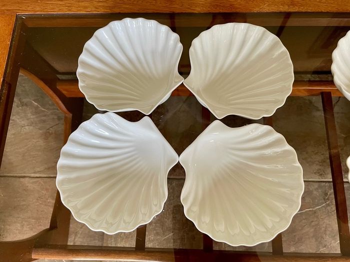 8 Vintage French White Porcelain Scallop Shell Dishes CNP France