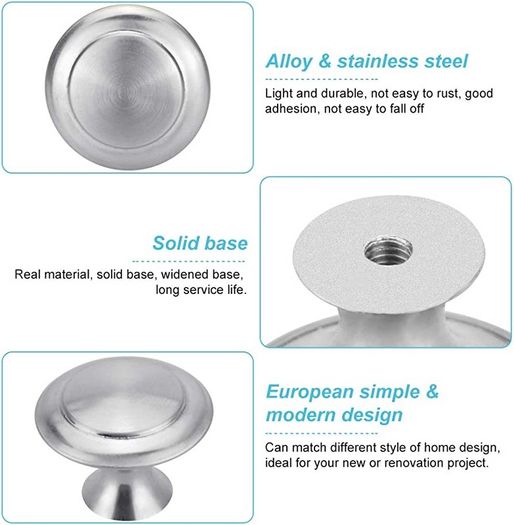 20 PCS Kitchen Door Knobs Stainless Steel Cupboard Handles Round Mushroom Door Pull Handle Knobs Polished Wardrobe Door Knobs Drawer Knobs with Screws for Drawer Door Cupboard (FREE POSTAGE)
