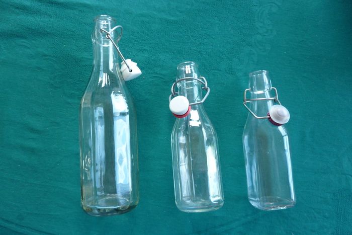 Bottles with swing top lids