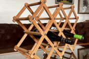 Vintage Wooden Accordion 8 Bottle Wine Rack Brass Rivets Countertop Wood Rustic Cottagecore Old Country Farmhouse