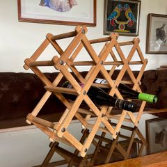 Vintage Wooden Accordion 8 Bottle Wine Rack Brass Rivets Countertop Wood Rustic Cottagecore Old Country Farmhouse