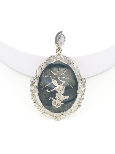 Vintage Sterling Silver Siam Niello Brooch Pendant