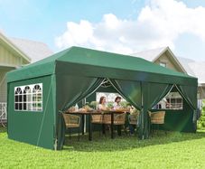 3 x 6m Pop-Up Gazebo, with Curtain Walls and Windows Dark Green