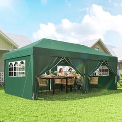 3 x 6m Pop-Up Gazebo, with Curtain Walls and Windows Dark Green