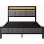 4ft6 Upholstered Bed Frame Double Bed with Charging Station/USB Ports and LED Lights Image 2